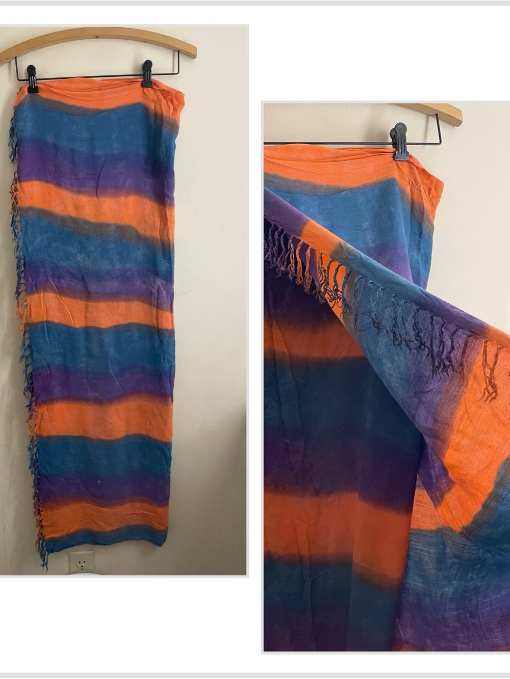 Nature Preserves Tie Dye Sarong Wrap Scarf Orange Blue Purple 60x46
